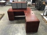 L shape wood desk with hutch