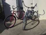 2 bikes (Blue Electra, red beach cruiser)