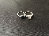 Silver colored clear stone wedding ring, blue/clear stone ring