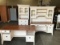 2 wood office desks, one with hutch, 2 drawer cabinet with hutch