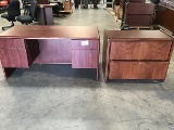Wood office desk with small two drawer cabinet