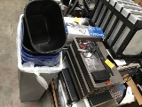 Pallet of assorted office supplies (Mini trash cans, keyboards, toners, printers)
