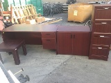 One wooden desk,small table And two wooden file cabinets