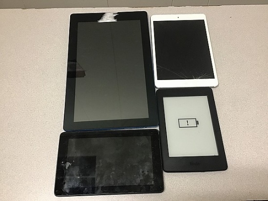 Tablets possibly locked, some damage, no chargers Amazon, iPad, RCV