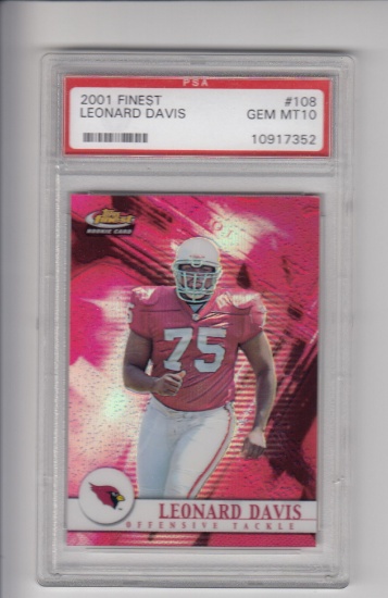 LEONARD DAVIS 2001 TOPPS FINEST REFRACTOR ROOKIE CARD / GRADED PSA 10