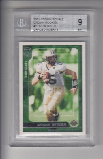 DREW BREES 2001 PACIFIC CROWN ROYALE ROOKIE CARD / BECKETT GRADED