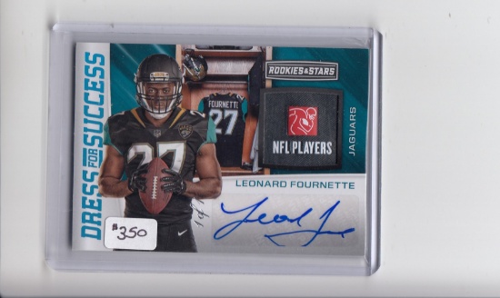 LEONARD FOURNETTE 2017 PANINI ROOKIES AND STARS NFL LOGO PATCH AUTOGRAPH ROOKIE CARD. 1/1