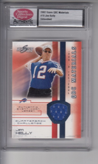 JIM KELLY 2002 SCORE EVENT WORN JERSEY CARD / GRADED