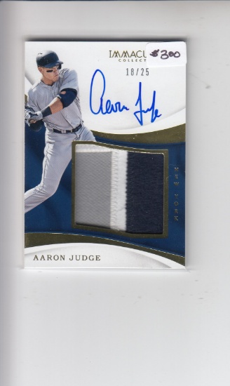 AARON JUDGE 2017 PANINI IMMACULATE JUMBO 3 COLOR GAME USED JERSEY PATCH AUTOGRAPH ROOKIE