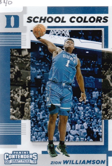 ZION WILLIAMSON 2019 CONTENDERS DRAFT SCHOOL COLORS INSERT CARD #1