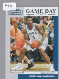 ZION WILLIAMSON 2019 CONTENDERS DRAFT GAME DAY TICKET CARD #1