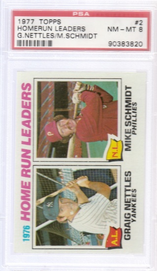 1977 TOPPS CARD #2 HOME RUN LEADERS SCHMIDT / GRADED