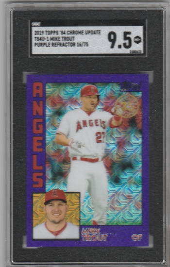 MIKE TROUT 2019 TOPPS '84 CHROEM UPDATE PURPLE REFRACTOR CARD #T84U-1 / GRADED AND NUMBERED