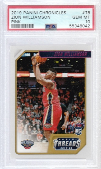 ZION WILLIAMSON 2019/20 PANINI CHRONICLES THREADS PINK ROOKIE CARD #78 / GRADED
