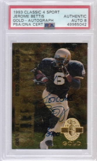 JEROME BETTIS 1993 CLASSIC 4 SPORT ROOKIE GOLD AUTOGRAPH CARD PSA GRADED AND AUTHENTIC
