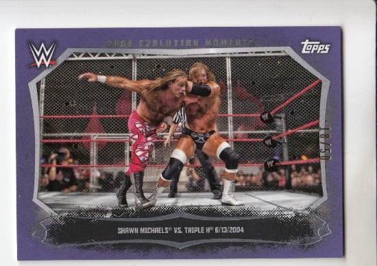 SHAWN MICHAELS VS TRIPLE H 2015 TOPPS WWE UNDISPUTED CAGE MOMENTS PURPLE