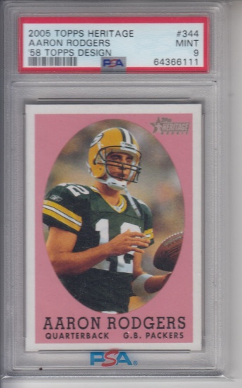 AARON RODGERS 2005 TOPPS HERITAGE 1958 DESIGN ROOKIE CARD / PSA GRADED