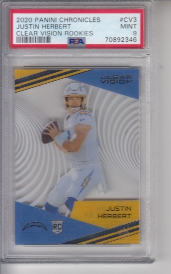 JUSTIN HERBERT 2020 PANINI CHRONICLES CLEAR VISION ROOKIE CARD / PSA GRADED