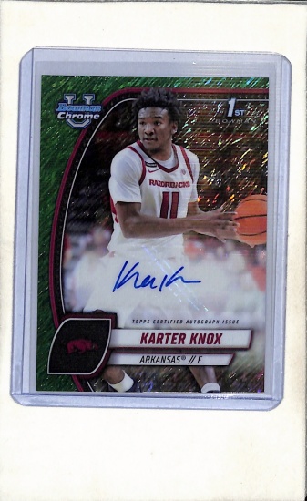 KARTER KNOX 2024-25 BOWMAN CHROME U GREEN REFRACTOR AUTOGRAPH ROOKIE CARD