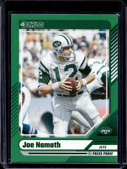 JOE NAMATH 2024 DONRUSS PRESS PROOF GREEN TEAM COLOR MATCH