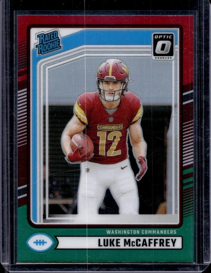 LUKE MCCAFFREY 2024 PANINI OPTIC RED/GREEN PRIZM ROOKIE CARD