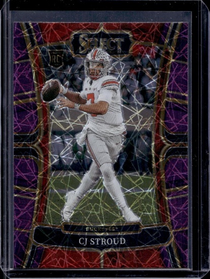 C.J. STROUD 2023 PANINI SELECT DRAFT PURPLE LAZER PRIZM ROOKIE CARD