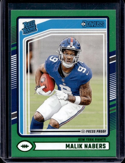 MALIK NABERS 2024 DONRUSS GREEN PRESS PROOF ROOKIE CARD