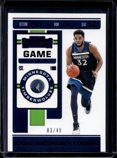 KARL ANTHONY TOWNS 2019-20 PANINI CONTENDERS PURPLE GAME TICKET
