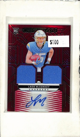 LADD MCCONKEY 2024 PANINI OBSIDIAN RED PRIZM DUAL JERSEY AUTOGRAPH ROOKIE