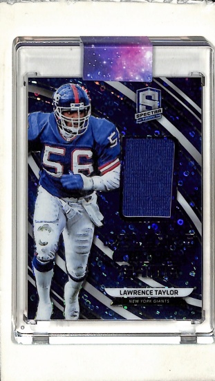 LAWRENCE TAYLOR 2019 PANINI SPECTRA BLUE PRIZM GAME USED JERSEY CARD