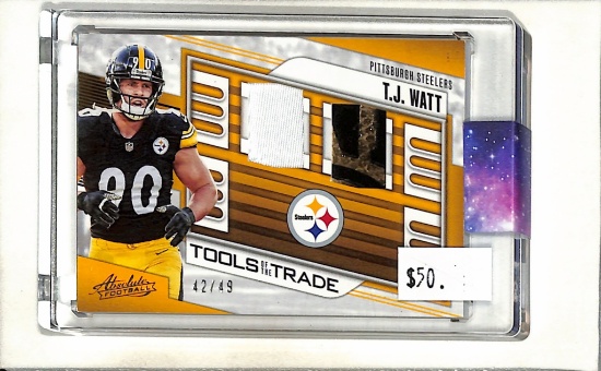 T.J. WATT 2023 PANINI ABSOLUTE DUAL GAME USED JERSEY & BALL PATCH