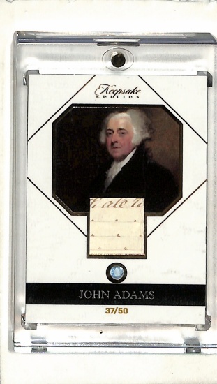 JOHN ADAMS 2023 PIECES OF THE PAST KEEPSAKE WRITTEN DOCUMENT BLUE TOPAZ RELIC