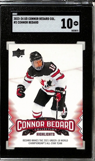 CONNOR BEDARD 2023-24 UPPER DECK COLLECTION ROOKIE CARD. SGC GRADED
