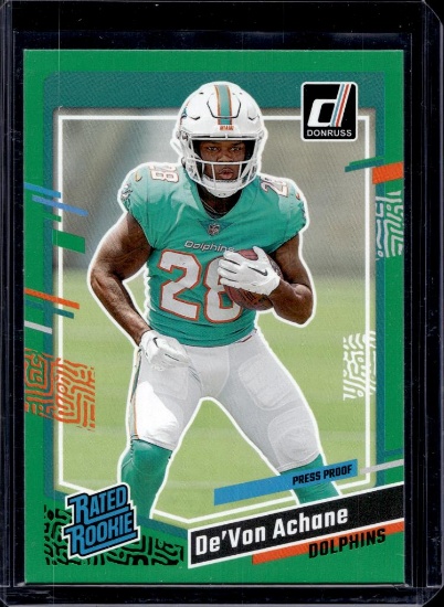 DE'VON ACHANE 2023 DONRUSS TEAL PRESS PROOF RATED ROOKIE CARD
