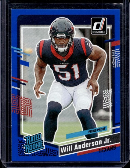 WILL ANDERSON JR 2023 DONRUSS BLUE PRESS PROOF RATED ROOKIE CARD
