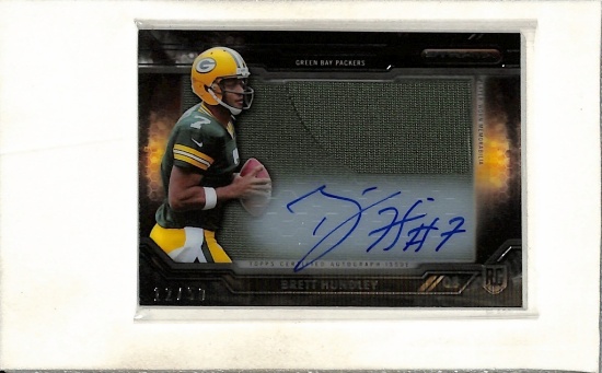 BRETT HUNDLEY 2015 TOPPS STRATA JUMBO JERSEY AUTOGRAPH ROOKIE CARD