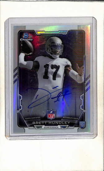 BRETT HUNDLEY 2015 BOWMAN CHROME REFRACTOR AUTOGRAPH ROOKIE CARD