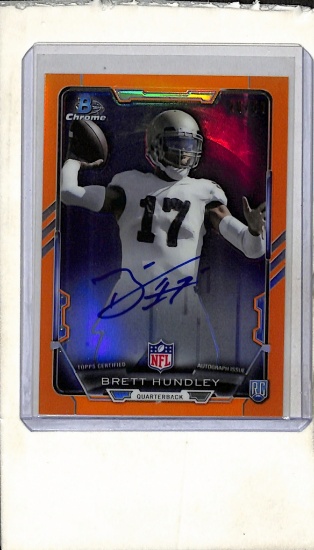 BRETT HUNDLEY 2015 BOWMAN CHROME ORANGE REFRACTOR AUTOGRAPH ROOKIE CARD