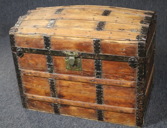 Antique Dome Top Wooden Steamer Trunk