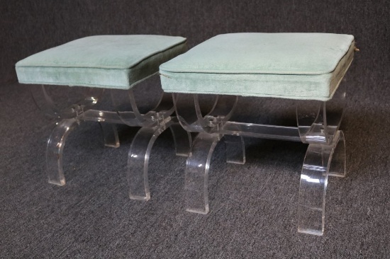 2 Mid Century Upholstered Lucite Stools