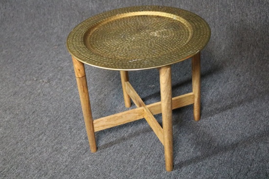 Brass Tray End Table / Plant Stand
