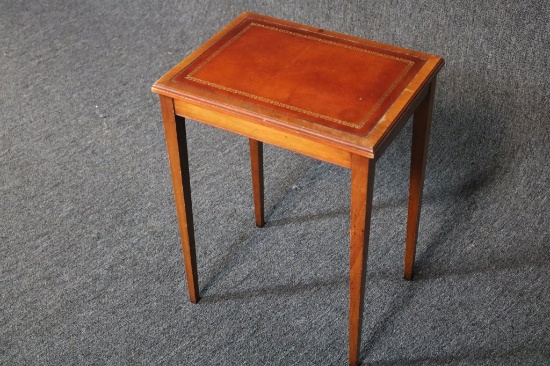 Antique Leather Top End Table