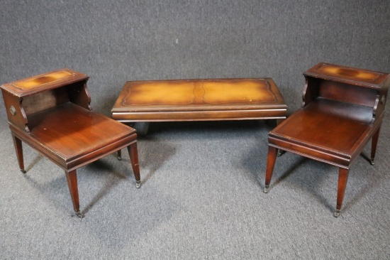 Leather Top Coffee Table & 2 Side Tables
