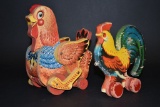 2 Vintage Rooster Pull Toys