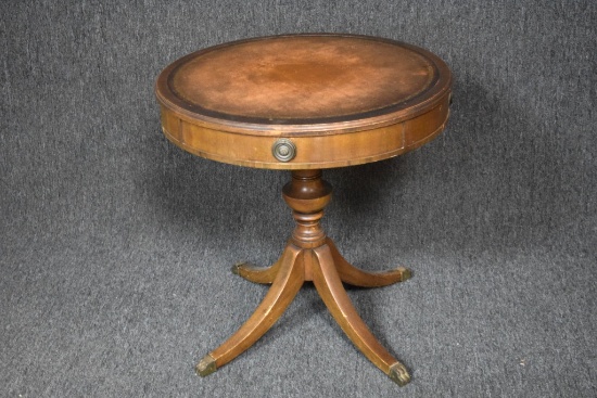 Antique Leather Top End Table