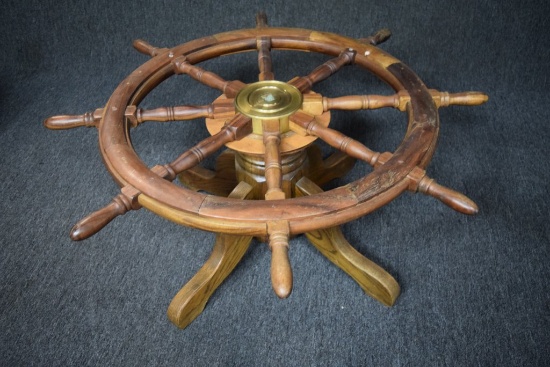 Ships Wheel With Brass Hub Coffee Table