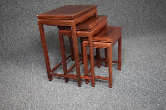 Nest Of Four Carved Rosewwod Tables