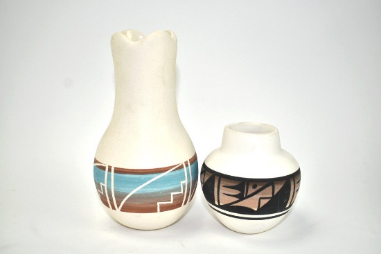 2 Hand Painted Navajo Indian Vases