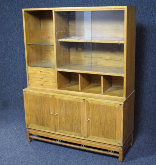 Vintage Oak Hutch With Glass Doors