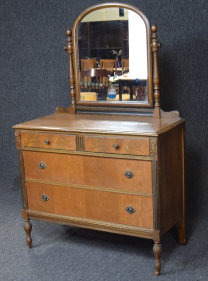 Antique Four Drawer Dresser With Mirror